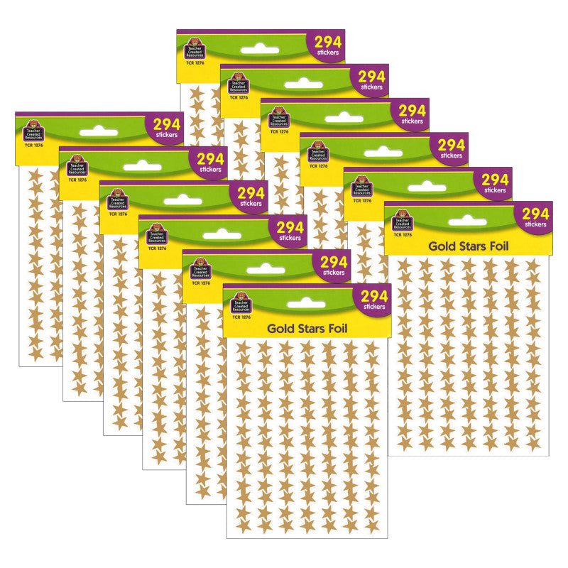 TEACHER CREATED RESOURCES - Gold Stars Foil Stickers, 294 Per Pack, 12 Packs