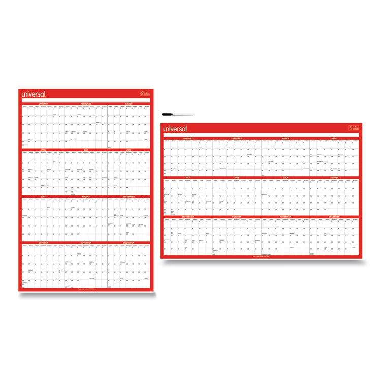 Universal - Erasable Wall Calendar, 24 x 36, White/Red Sheets, 12-Month (Jan to Dec): 2024