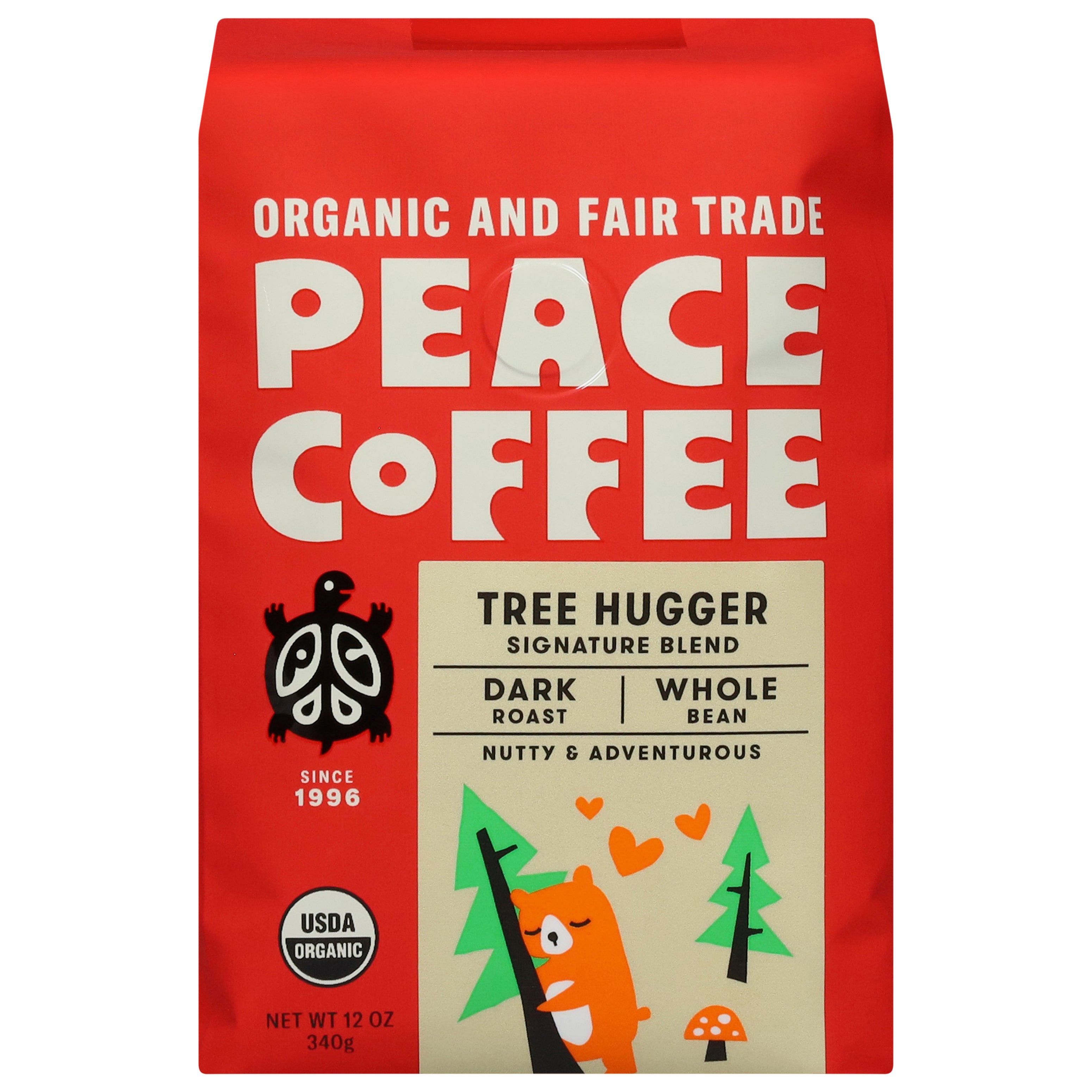 Peace Coffee Whole Bean Dark Roast Tree Hugger Coffee 12 oz - Case of 6