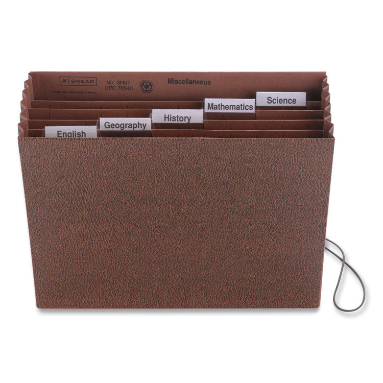 Smead - Six-Pocket Subject File with Insertable Tabs, 5.25" Expansion, 6 Sections, Elastic Cord, 1/5-Cut Tabs, Letter Size, Redrope