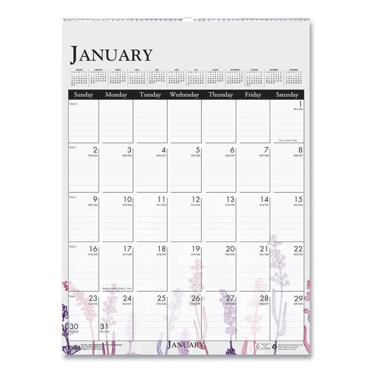 House of Doolittle - Recycled Wild Flower Wall Calendar, Wild Flowers Artwork, 12 x 16.5, White/Multicolor Sheets, 12-Month (Jan to Dec): 2024