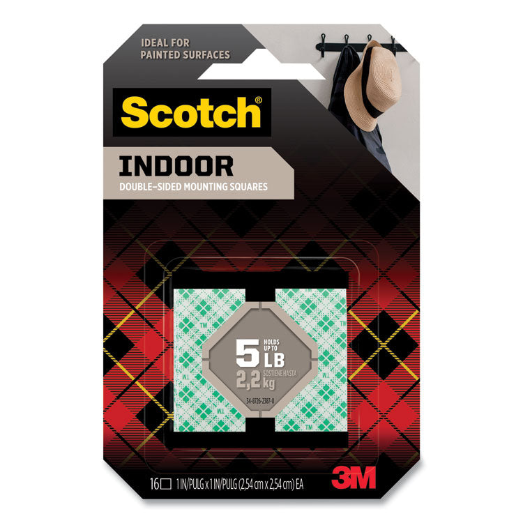 Scotch - Permanent High-Density Foam Mounting Tape, 1" Squares, Double-Sided, Holds Up to 5 lbs, White, 16/Pack