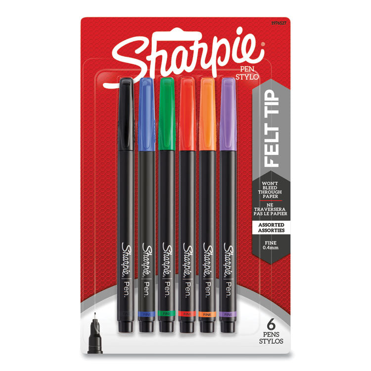 Sharpie - Water-Resistant Ink Porous Point Pen, Stick, Fine 0.4 mm, Assorted Ink and Barrel Colors, 6/Pack