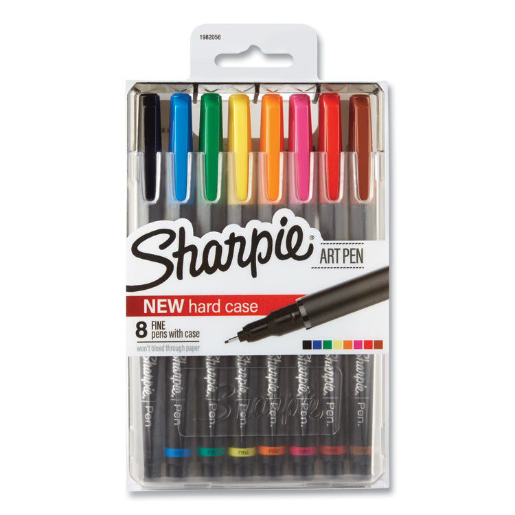 Sharpie - Art Pen w/Hard Case Porous Point Pen, Stick, Fine 0.4 mm, Assorted Ink and Barrel Colors, 8/Pack