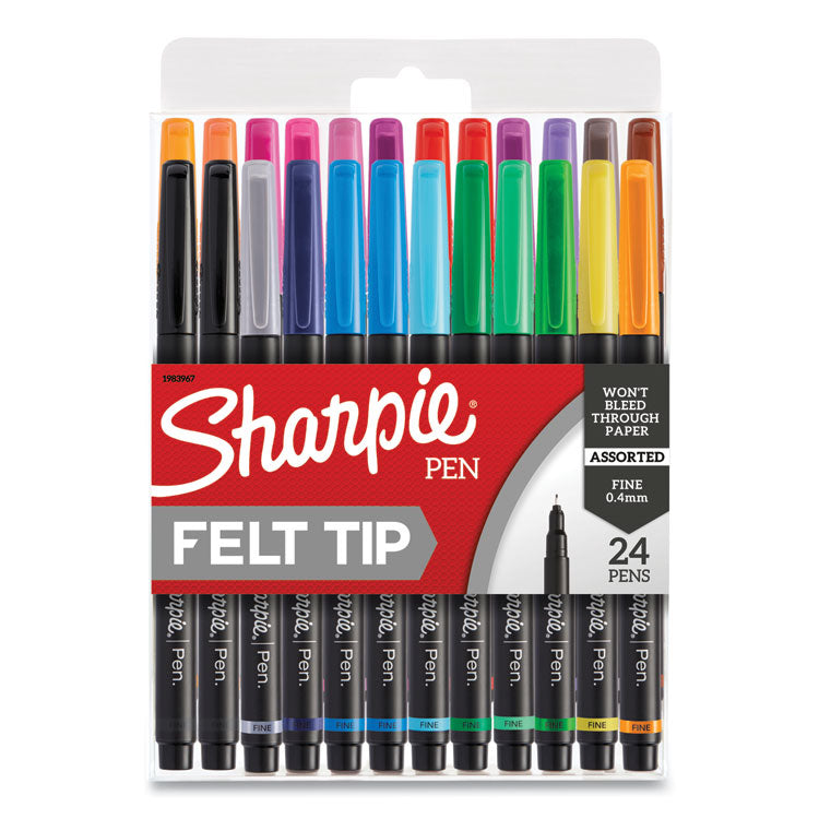 Sharpie - Art Pen Porous Point Pen, Stick, Fine 0.4 mm, Assorted Ink Colors, Black Barrel, 24/Pack