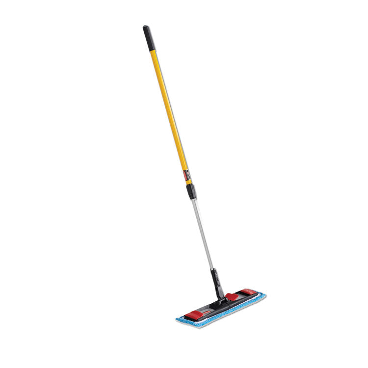Rubbermaid Commercial - Adaptable Flat Mop Kit, 19.5 x 5.5 Blue Microfiber Head, 48" to 72" Yellow Aluminum Handle
