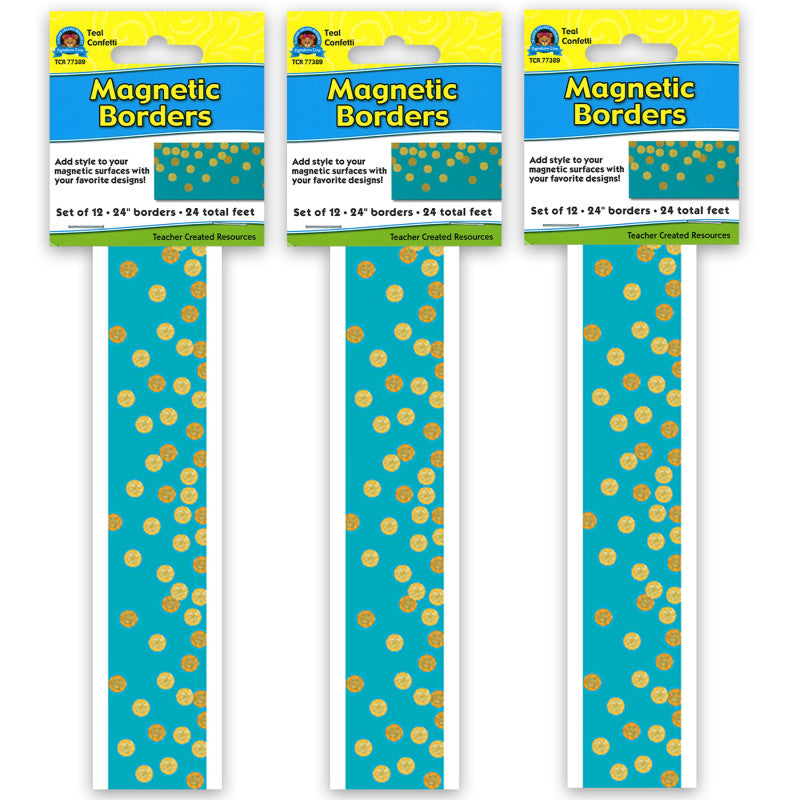 TEACHER CREATED RESOURCES - Teal Confetti Magnetic Border, 24 Feet Per Pack, 3 Packs