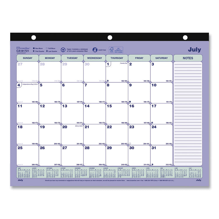 Brownline - Academic 13-Month Desk Pad Calendar, 11 x 8.5, Black Binding, 13-Month (July to July): 2023 to 2024