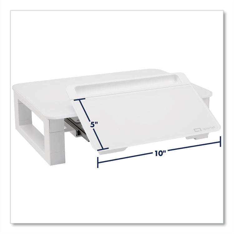 Quartet - Adjustable Height Desktop Glass Monitor Riser with Dry-Erase Board, 14 x 10.25 x 2.5 to 5.25, White, Supports 100 lb