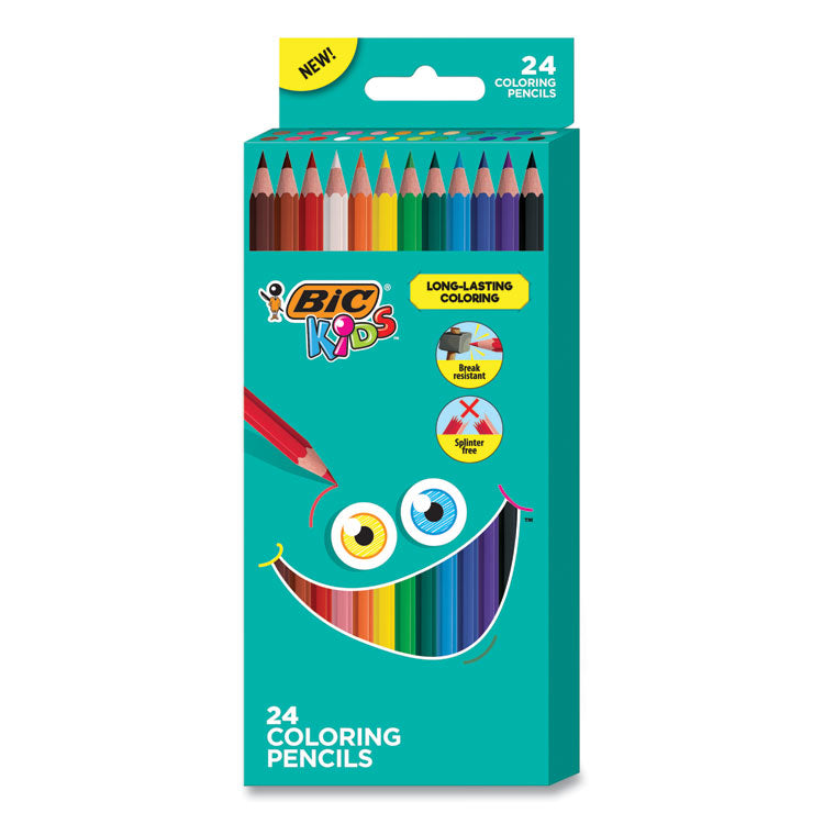 BIC - Kids Coloring Pencils, 0.7 mm, HB2 (#2), Assorted Lead, Assorted Barrel Colors, 24/Pack