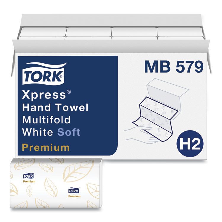 Tork - Premium Soft Xpress 3-Panel Multifold Hand Towels, 2-Ply, 9.13 x 9.5, White with Blue Leaf, 135/Packs, 16 Packs/Carton