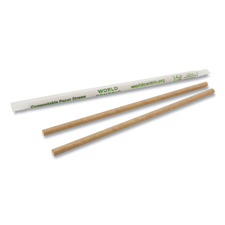 World Centric - Sustainable Kraft Paper Straws, Wrapped, 8", Natural, 6,000/Carton