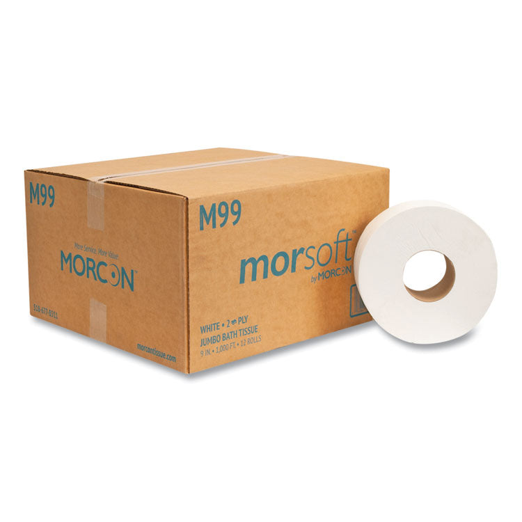 Morcon Tissue - Jumbo Bath Tissue, Septic Safe, 2-Ply, White, 3.3" x 1,000 ft, 12/Carton