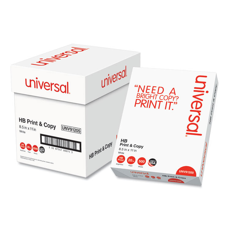 Universal - Multipurpose Paper, 96 Bright, 20 lb Bond Weight, 8.5 x 11, Bright White, 500 Sheets/Ream, 5 Reams/Carton