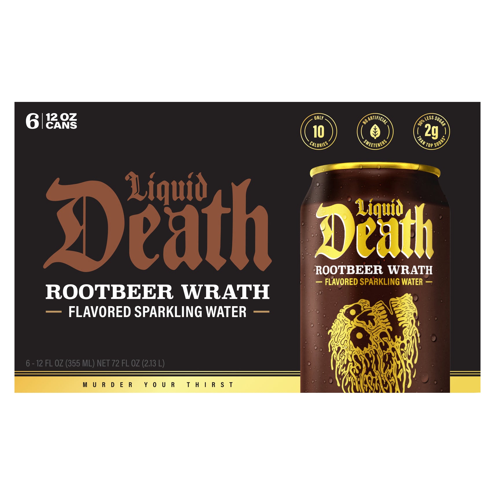 Liquid Death Sparkling Water, Rootbeer Wrath, 12 oz Can, (6-Pack) - Case of 4