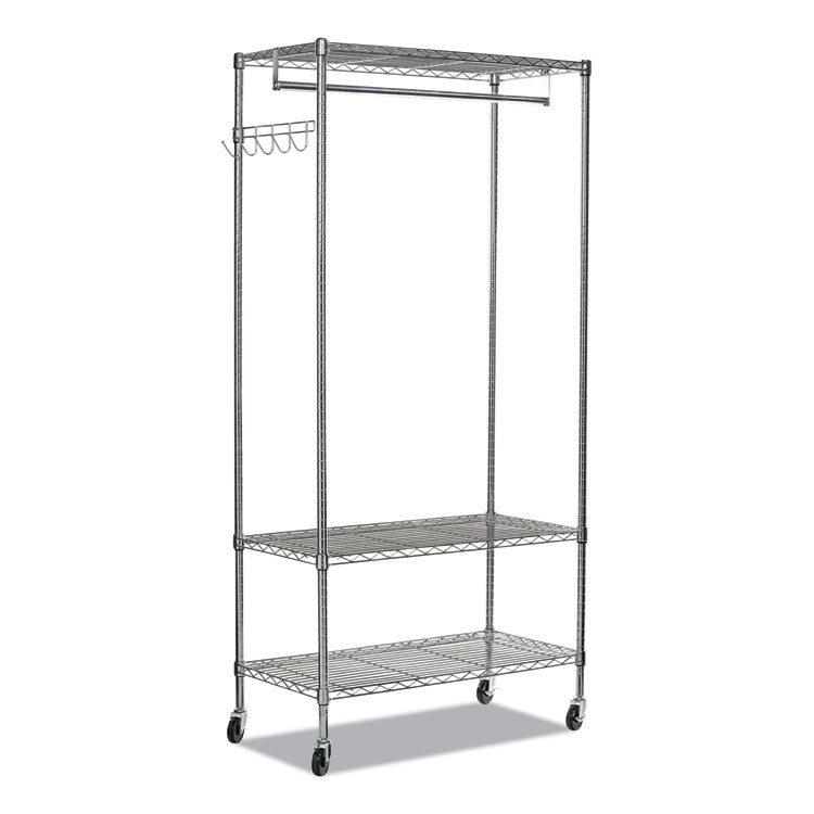 Alera - Wire Shelving Garment Rack, 40 Garments, 48w x 18d x 75h, Silver