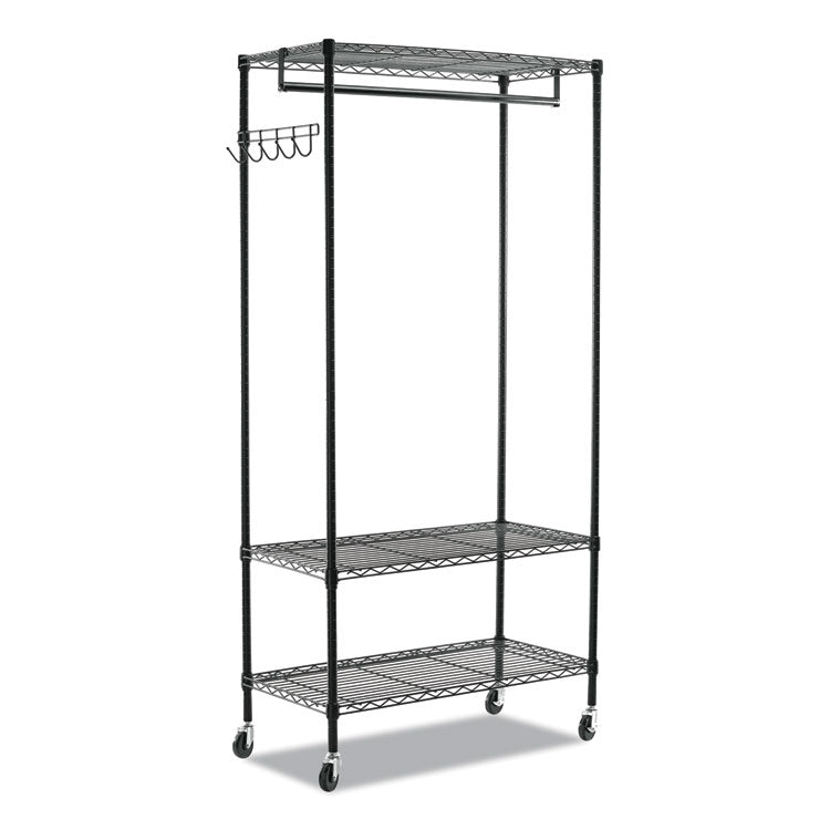 Alera - Wire Shelving Garment Rack, 40 Garments, 48w x 18d x 75h, Black