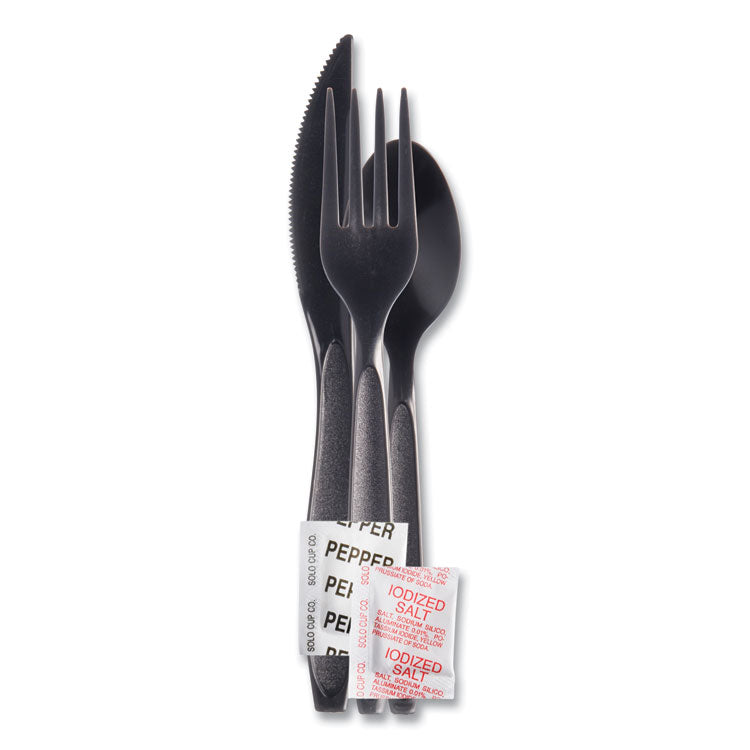 Dart - Reliance Mediumweight Cutlery Kit, Knife/Fork/Spoon/Salt/Pepper/Napkin, Black, 250 Kits/Carton