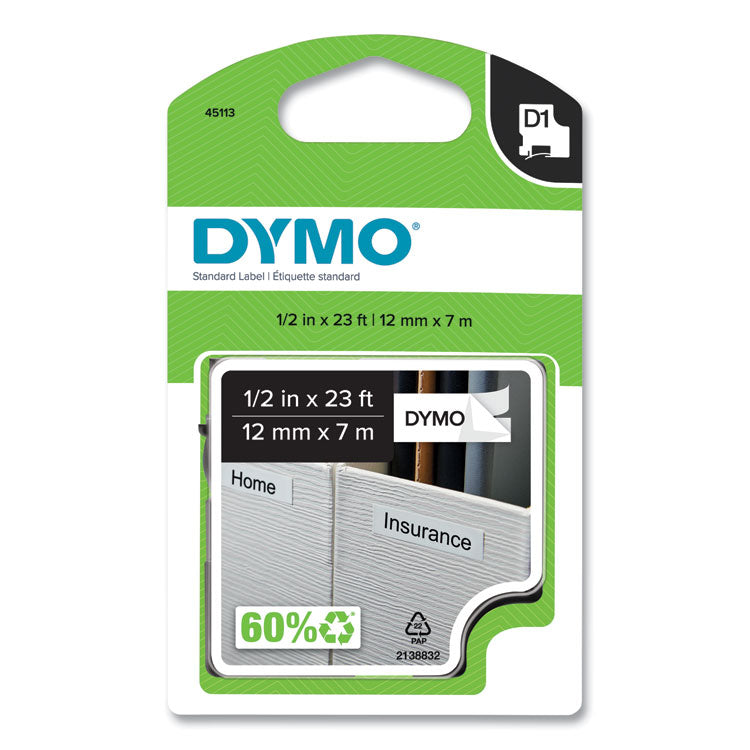 DYMO - D1 High-Performance Polyester Removable Label Tape, 0.5" x 23 ft, Black on White (8772220)