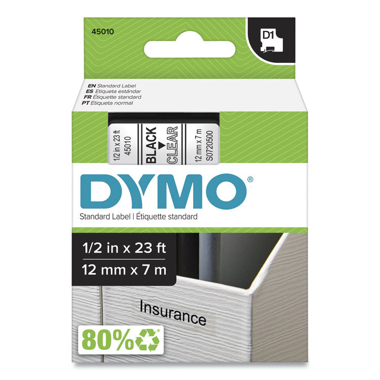 DYMO - D1 High-Performance Polyester Removable Label Tape, 0.5" x 23 ft, Black on Clear