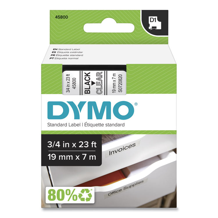 DYMO - D1 High-Performance Polyester Removable Label Tape, 0.75" x 23 ft, Black on Clear