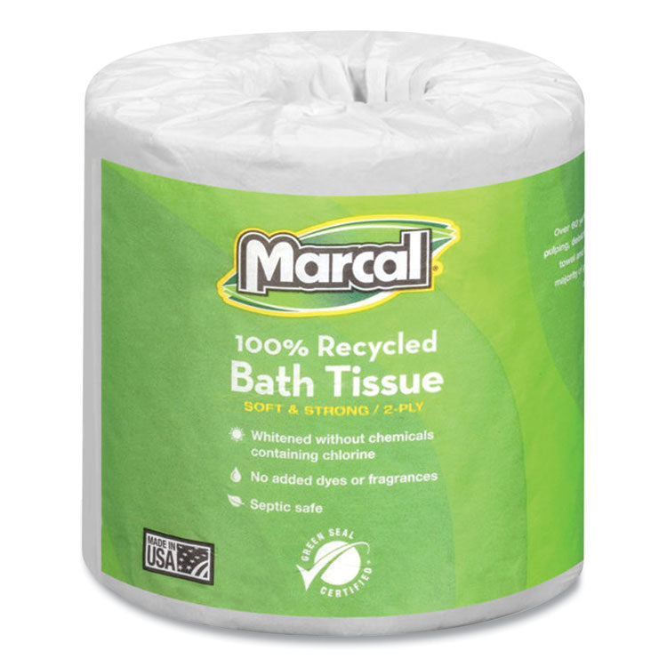 Marcal - 100% Recycled 2-Ply Bath Tissue, Septic Safe, Individually Wrapped Rolls, White, 330 Sheets/Roll, 48 Rolls/Carton