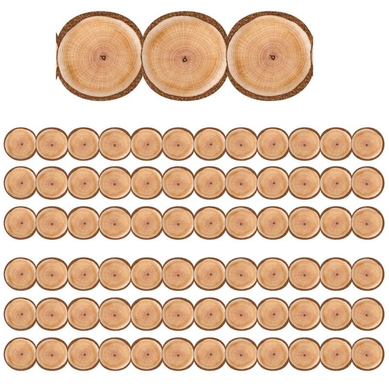 EUREKA - A Close-Knit Class Natural Wood Circles Deco Trim Extra Wide, 37 Feet Per Pack, 6 Packs