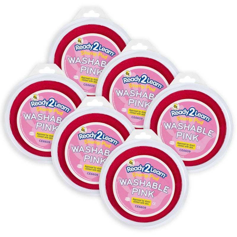 READY 2 LEARN - Jumbo Circular Washable Stamp Pad - Pink - 5.75" dia. - Pack of 6