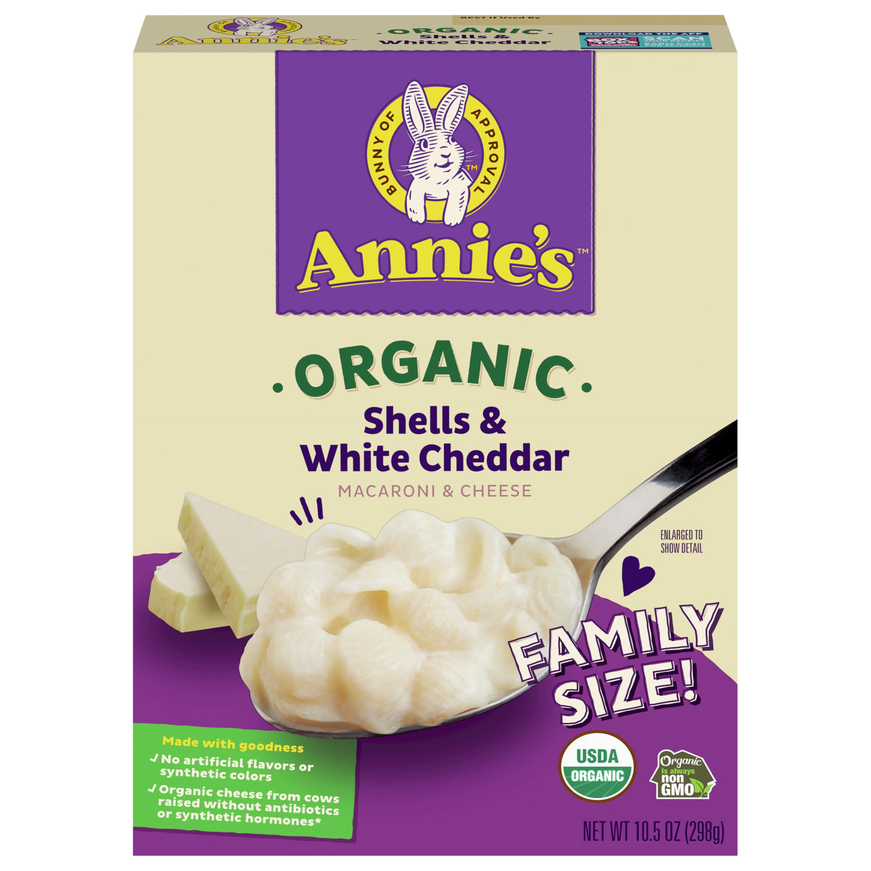 Annie's Organic Shells and White Cheddar, Made with Real Cheese, Family Size, 10.5 oz - Case of 6