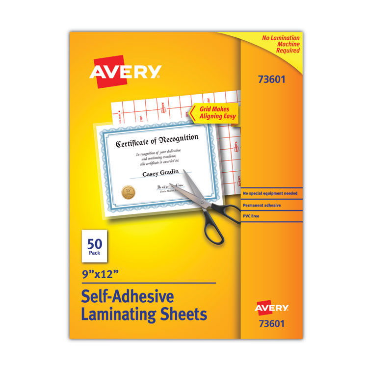 Avery - Clear Self-Adhesive Laminating Sheets, 3 mil, 9" x 12", Matte Clear, 50/Box