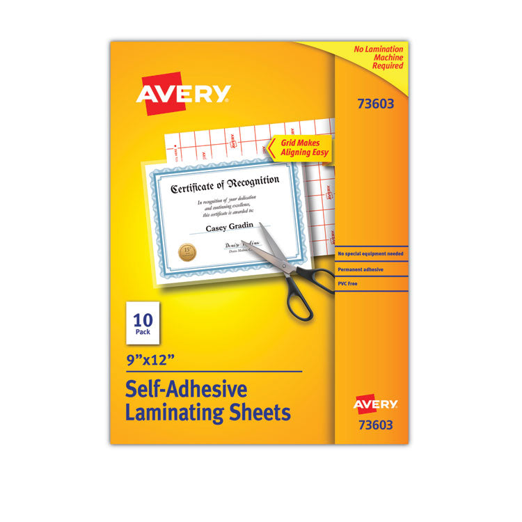 Avery - Clear Self-Adhesive Laminating Sheets, 3 mil, 9" x 12", Matte Clear, 10/Pack