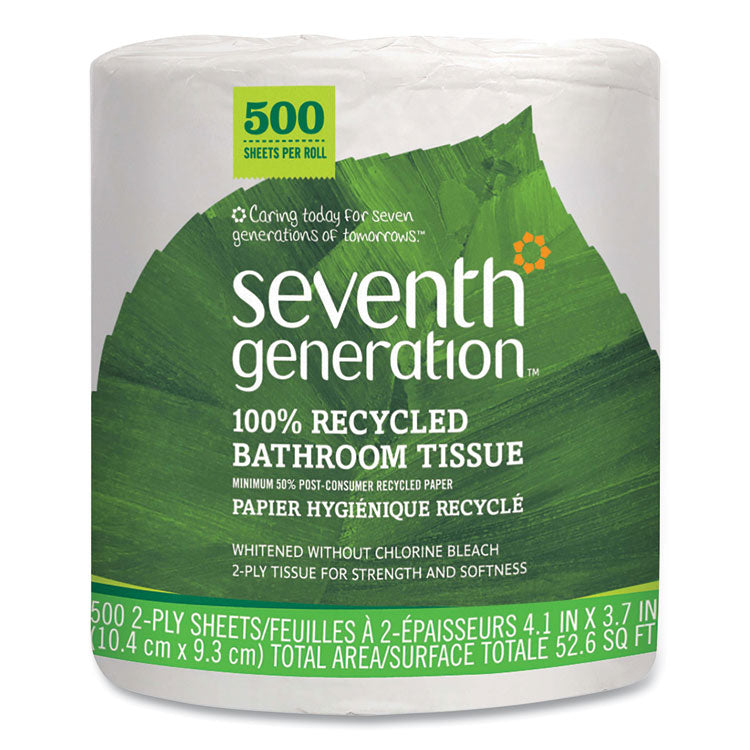 Seventh Generation - 100% Recycled Bathroom Tissue, Septic Safe, Individually Wrapped Rolls, 2-Ply, White, 500 Sheets/Jumbo Roll, 60/Carton