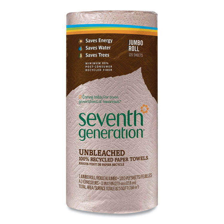 Seventh Generation - Natural Unbleached 100% Recycled Paper Kitchen Towel Rolls, 2-Ply, Individually Wrapped, 11 x 9, 120/Roll, 30 Rolls/Carton