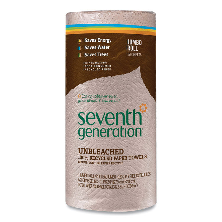 Seventh Generation - Natural Unbleached 100% Recycled Paper Kitchen Towel Rolls, 2-Ply, 11 x 9, 120 Sheets/Roll