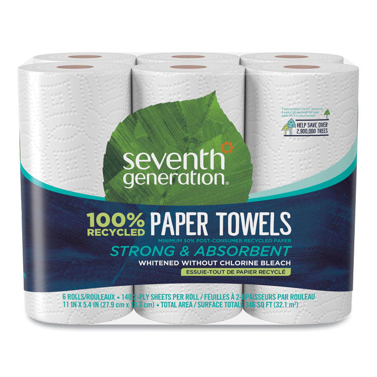 Seventh Generation - 100% Recycled Paper Kitchen Towel Rolls, 2-Ply, 11 x 5.4, 140 Sheets/Roll, 6 Rolls/Pack