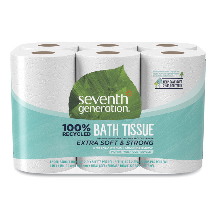 Seventh Generation - 100% Recycled Bathroom Tissue, Septic Safe, 2-Ply, White, 240 Sheets/Roll, 12/Pack