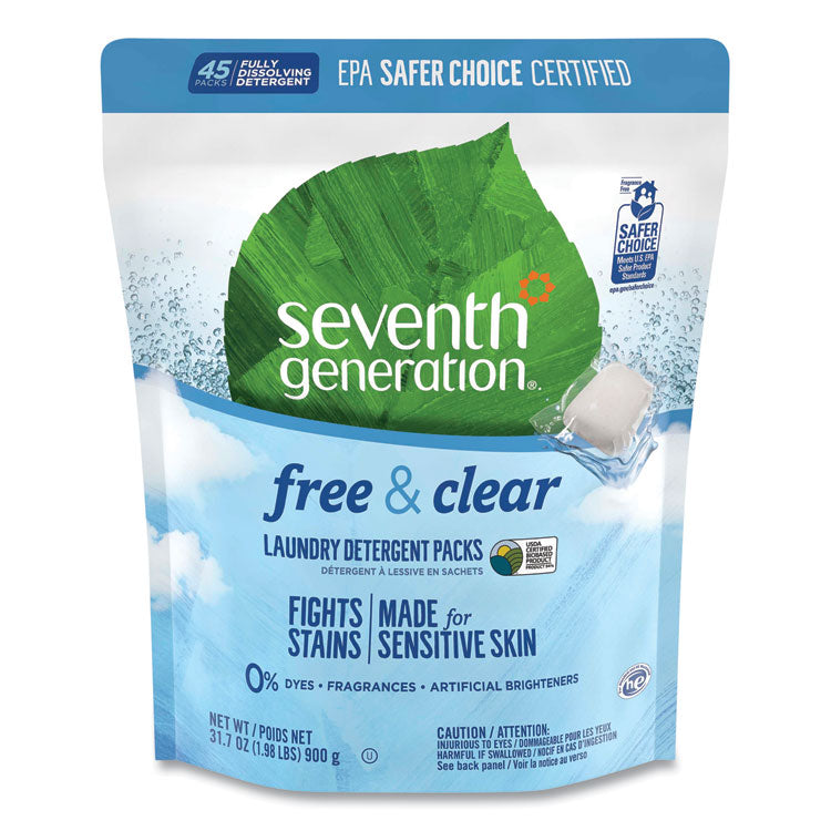 Seventh Generation - Natural Laundry Detergent Packs, Powder, Unscented, 45 Packets/Pack, 8/Carton
