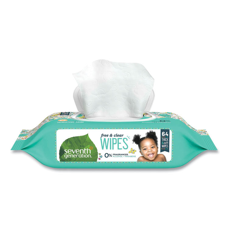Seventh Generation - Free and Clear Baby Wipes, 7 x 7, Unscented, White, 64/Flip-Top Pack