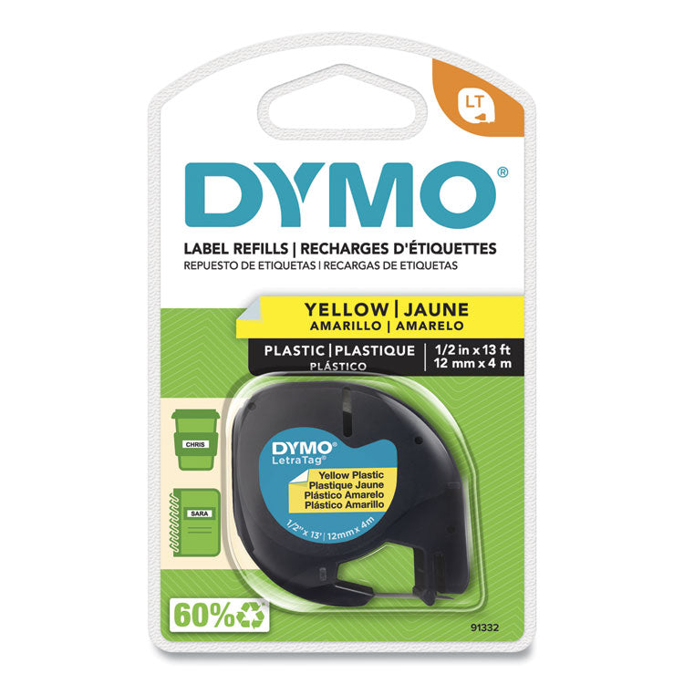 DYMO - LetraTag Plastic Label Tape Cassette, 0.5" x 13 ft, Yellow