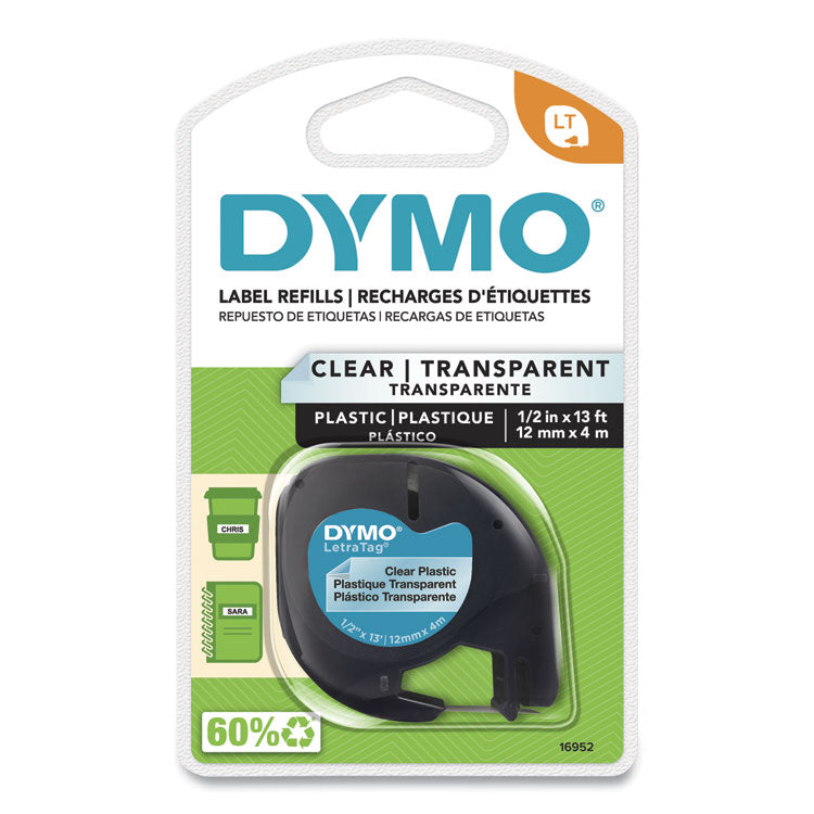 DYMO - LetraTag Plastic Label Tape Cassette, 0.5" x 13 ft, Clear