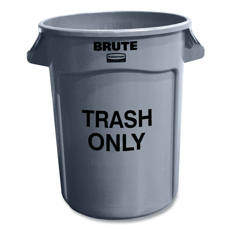 Rubbermaid Commercial - Vented Round Brute Container, "Trash Only" Imprint, 32 gal, Plastic, Gray
