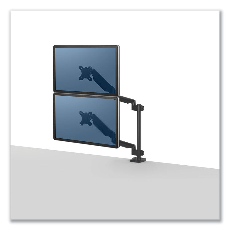 Fellowes - Platinum Series Dual Stacking Arm for 27" Monitors, 360 deg Rotation, 180 deg Tilt, 360 deg Pan, Black, Supports 22 lb