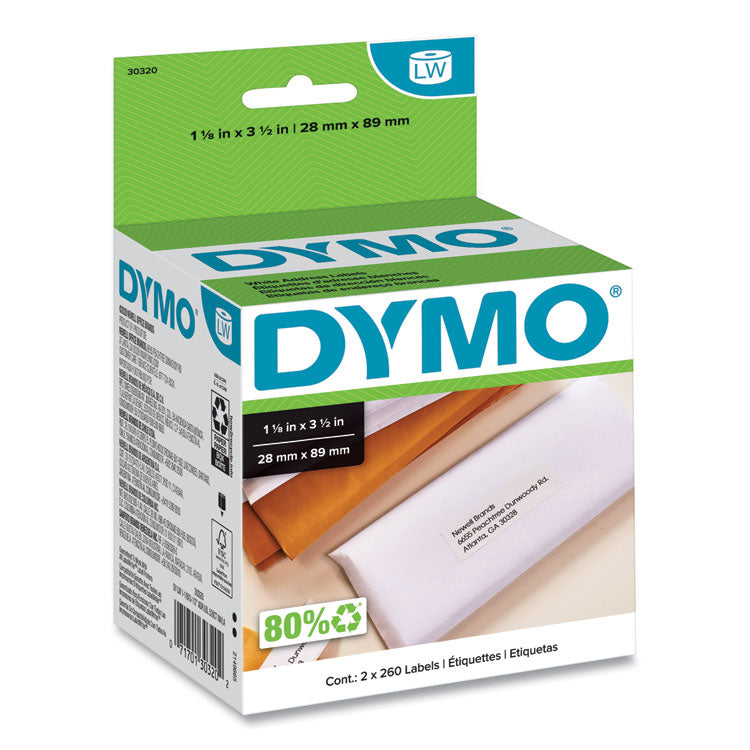 DYMO - LabelWriter Address Labels, 1.12" x 3.5", White, 260 Labels/Roll, 2 Rolls/Pack (4901153)