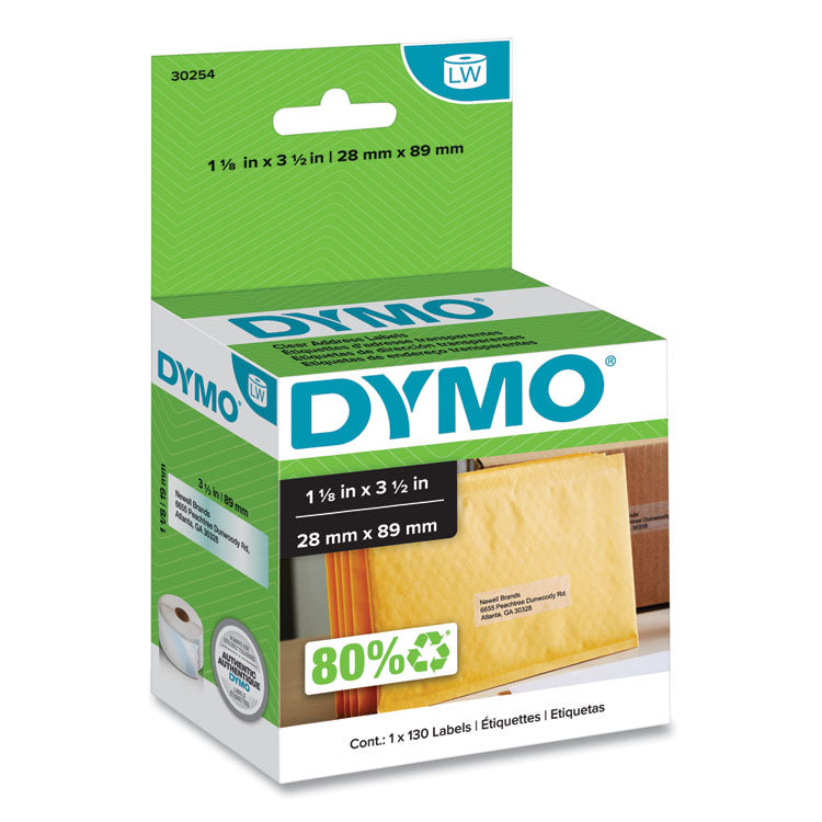 DYMO - LabelWriter Address Labels, 1.12" x 3.5", Clear, 130 Labels/Roll