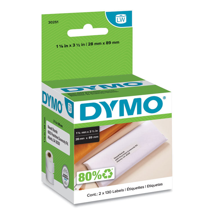 DYMO - LabelWriter Address Labels, 1.12" x 3.5", White, 130 Labels/Roll, 2 Rolls/Pack