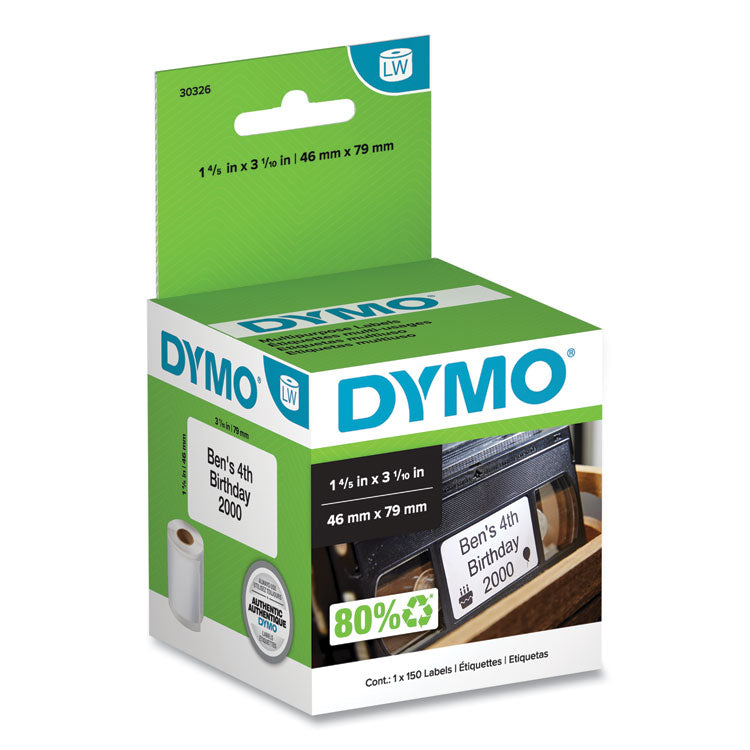 DYMO - LabelWriter VHS Top Labels, 1.8" x 3.1", White, 150 Labels/Roll