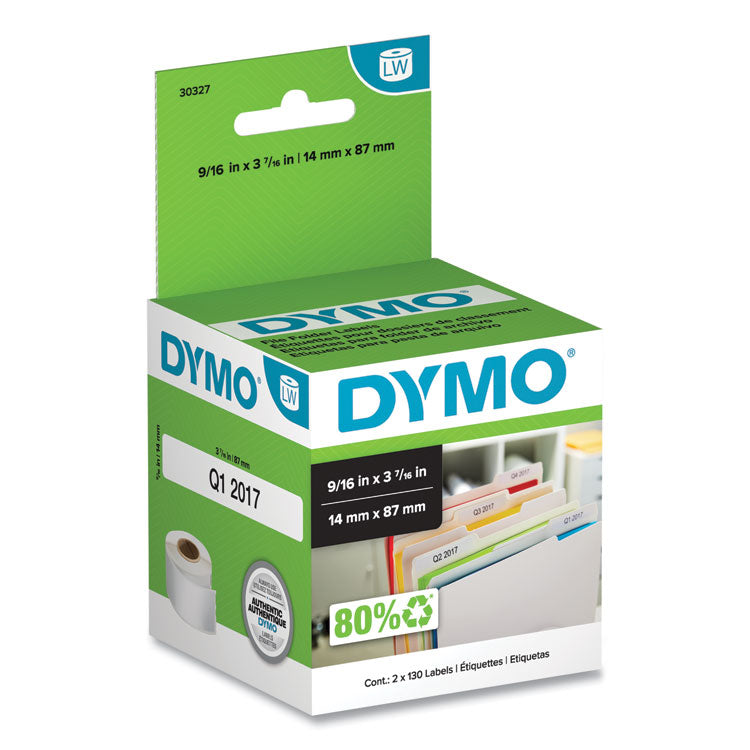 DYMO - LabelWriter 1-UP File Folder Labels, 0.56" x 3.43", White, 130/Roll, 2 Rolls/Pack