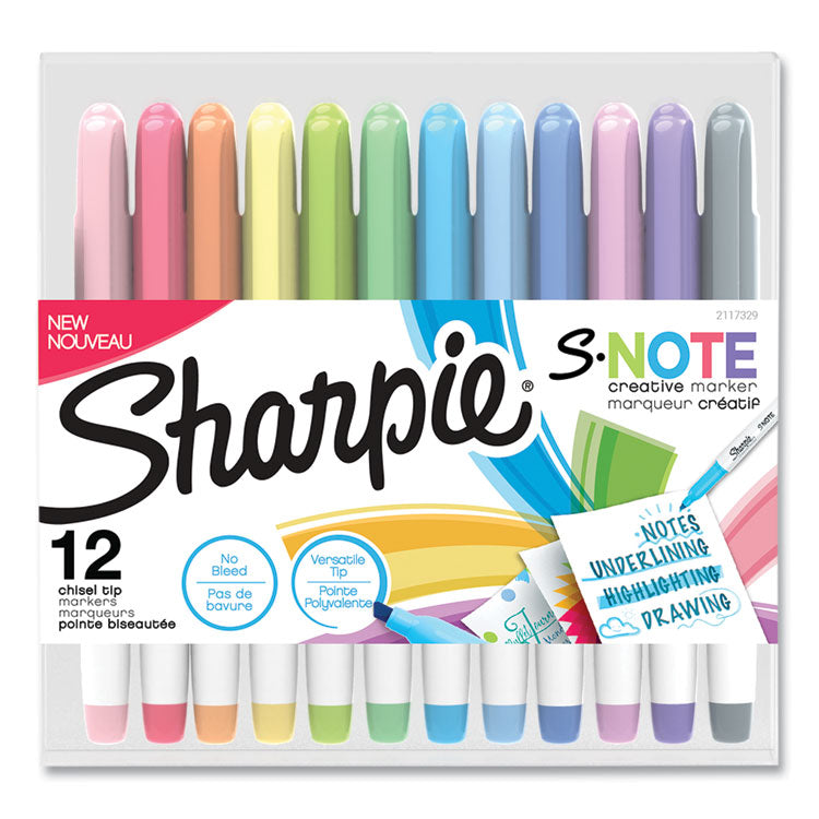 Sharpie - S-Note Creative Markers, Assorted Ink Colors, Chisel Tip, Assorted Barrel Colors, 12/Pack