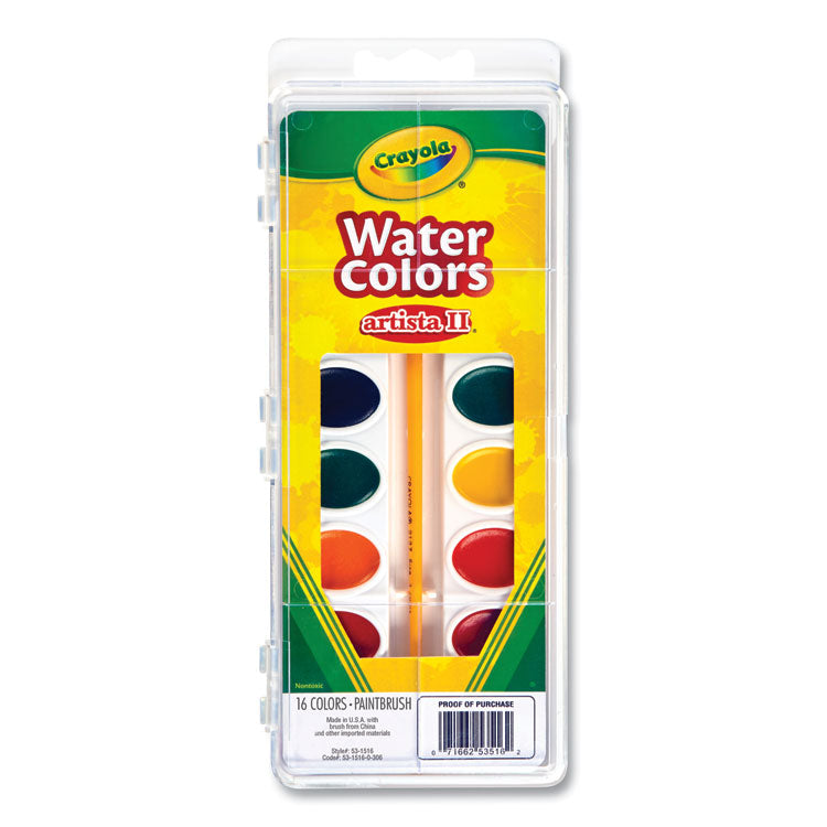 Crayola - Artista II Washable Watercolor Set, 16 Assorted Colors, Palette Tray