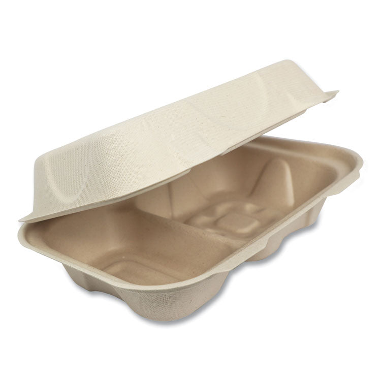 World Centric - Fiber Hinged Hoagie Box Containers, 2-Compartment, 9 x 6 x 3, Natural, Paper, 500/Carton